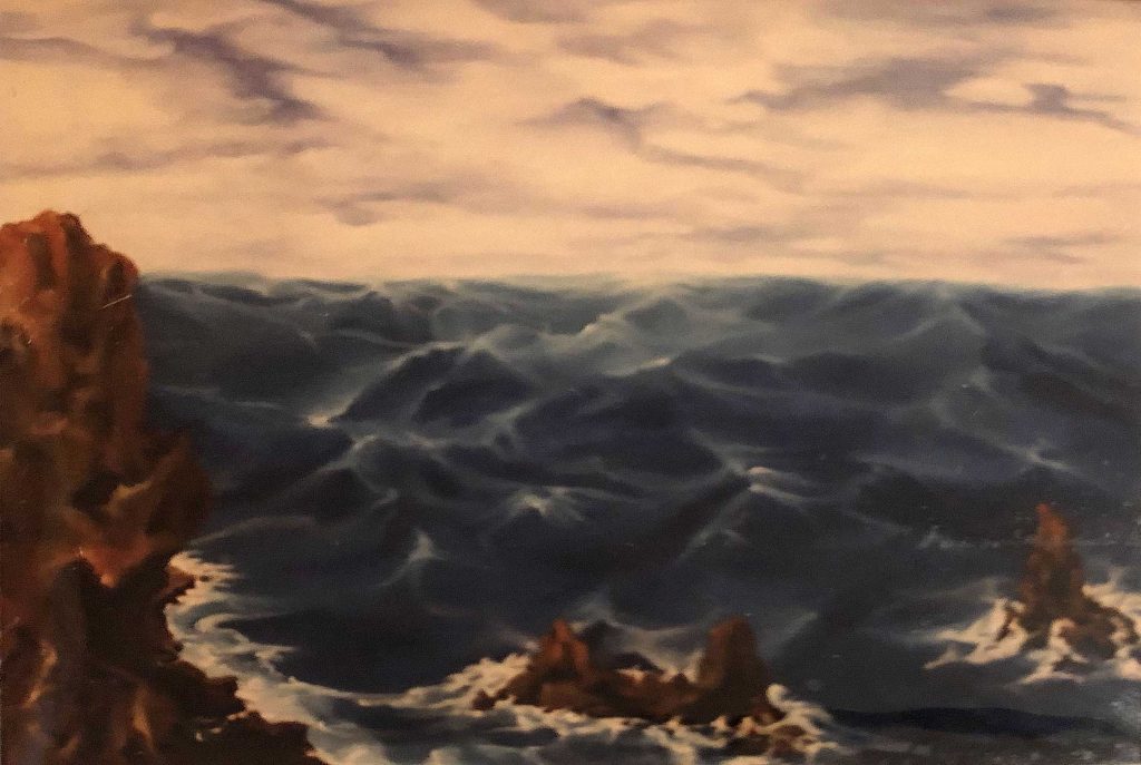 Le opere del Maestro Masrur Imani: Mare in burrasca (punto di fuga spostato verso orizzonte)